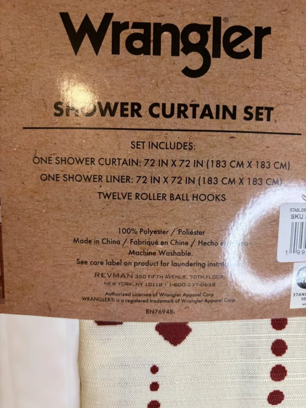 Wrangler Western Horseshoe Shower Curtain Liner Hooks 14 Piece Set 72x72 NWT